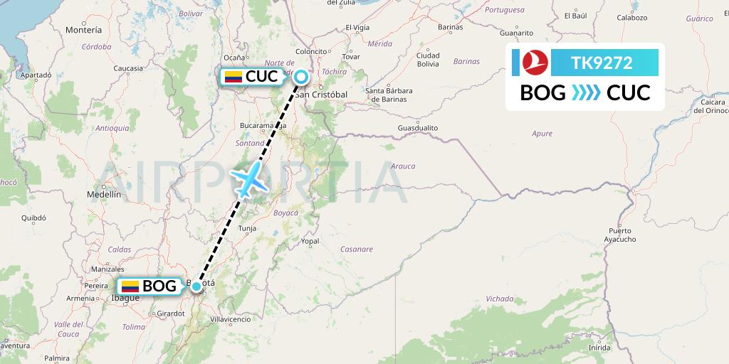 TK9272 Turkish Airlines Flight Map: Bogota to Cucuta