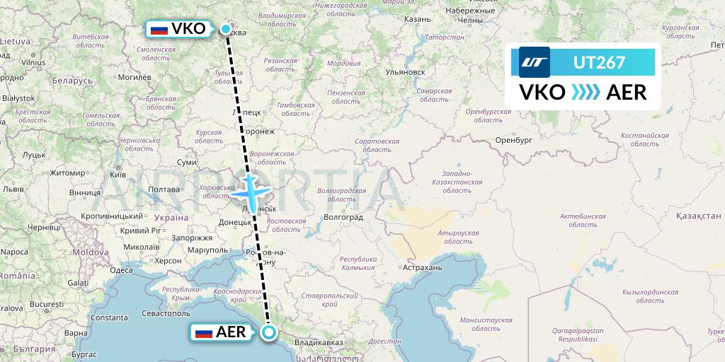 UT267 UTair Flight Map: Moscow to Sochi