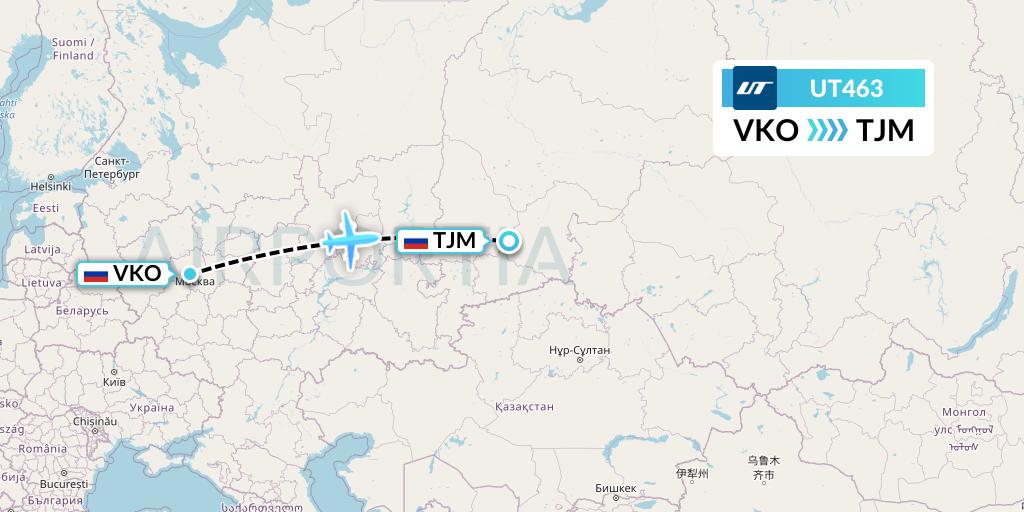 UT463 UTair Flight Map: Moscow to Tyumen