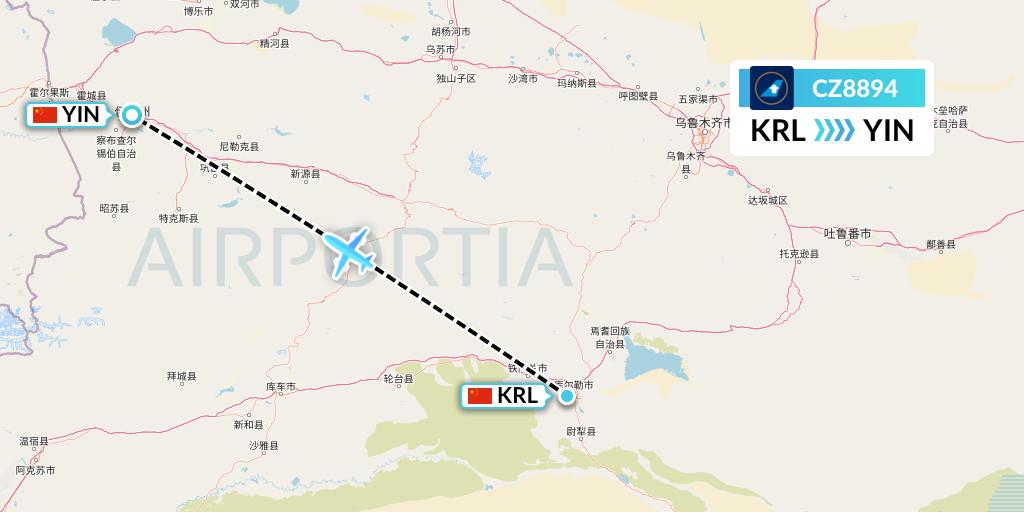 CZ8894 China Southern Airlines Flight Map: Korla to Yining
