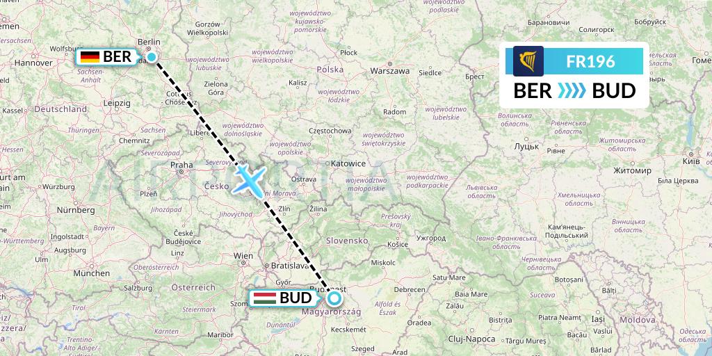 FR196 Ryanair Flight Map: Berlin to Budapest