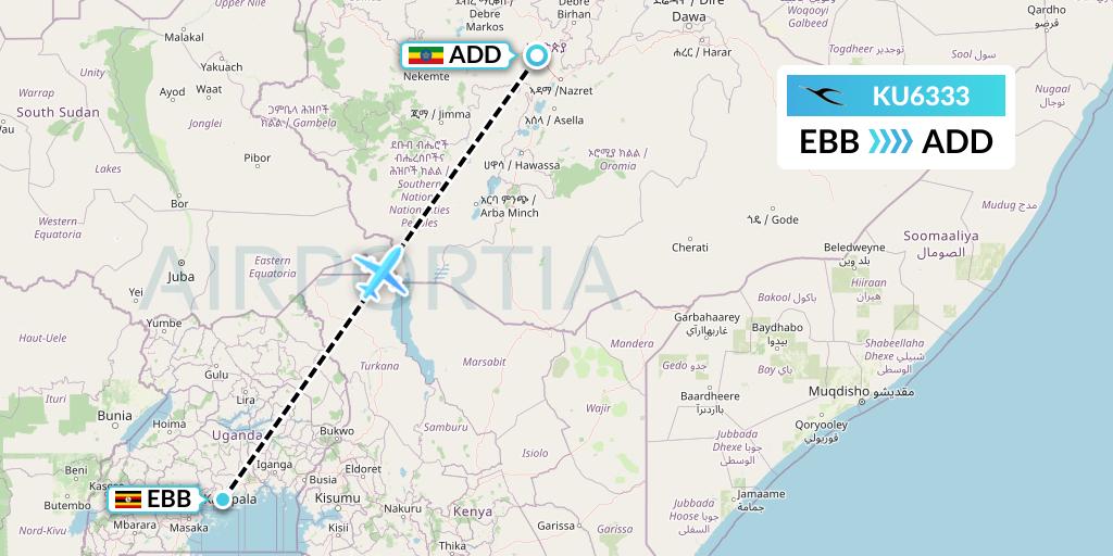 KU6333 Kuwait Airways Flight Map: Entebbe to Addis Ababa