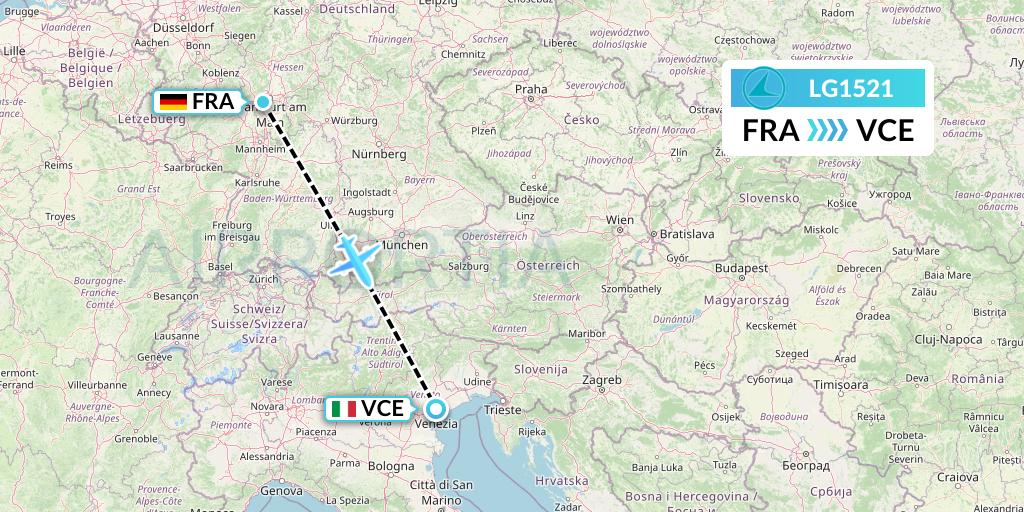 LG1521 Luxair Flight Map: Frankfurt to Venice