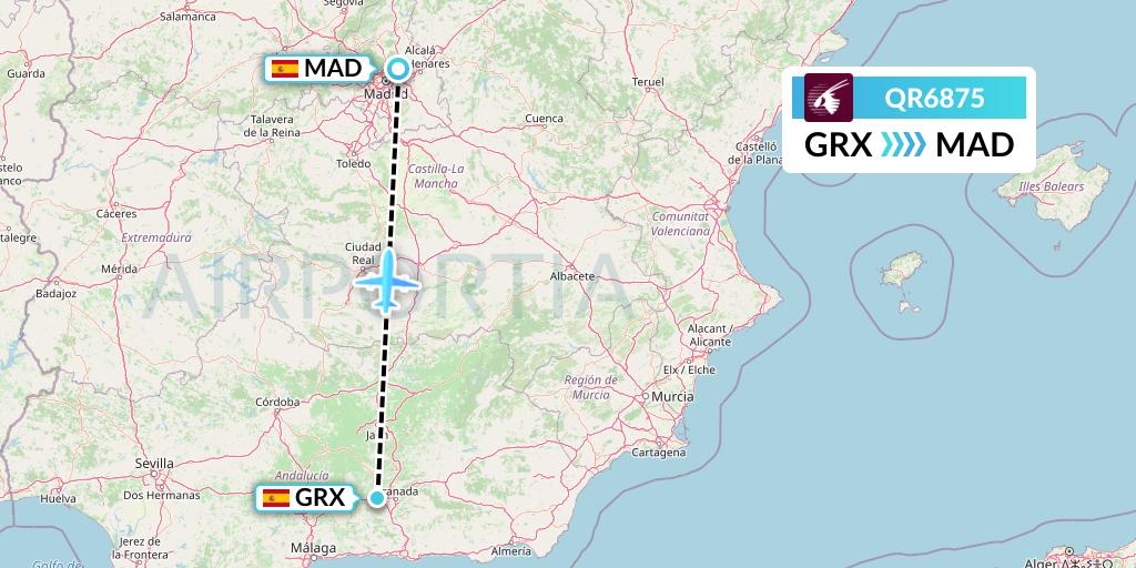 QR6875 Qatar Airways Flight Map: Granada to Madrid