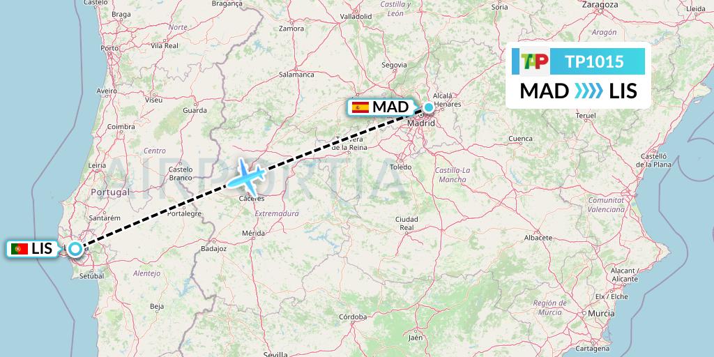 TP1015 TAP Portugal Flight Map: Madrid to Lisbon
