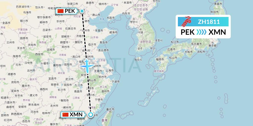 ZH1811 Shenzhen Airlines Flight Map: Beijing to Xiamen