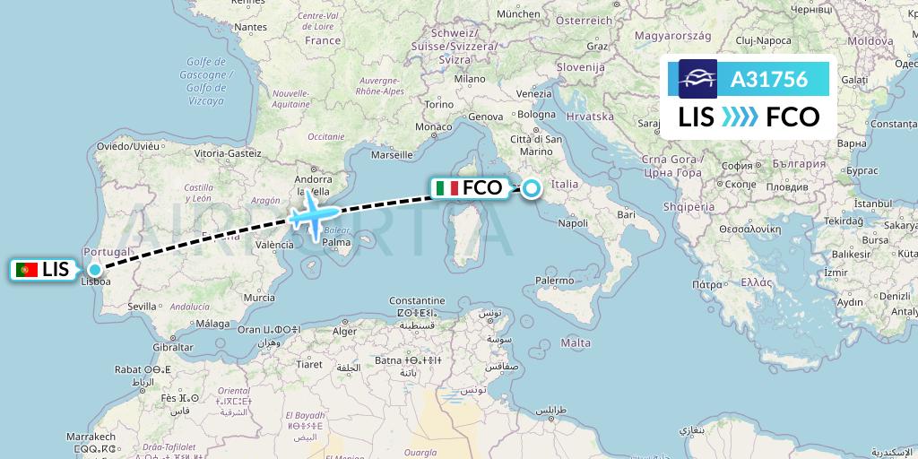 A31756 Aegean Airlines Flight Map: Lisbon to Rome