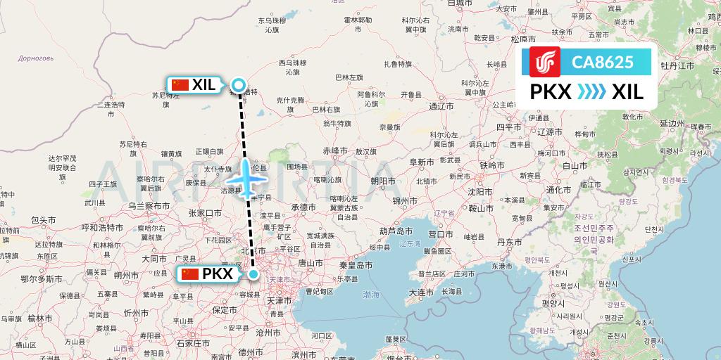 CA8625 Air China Flight Map: Beijing to Xilinhot