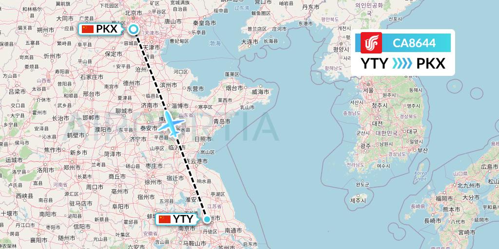 CA8644 Air China Flight Map: Yangzhou to Beijing