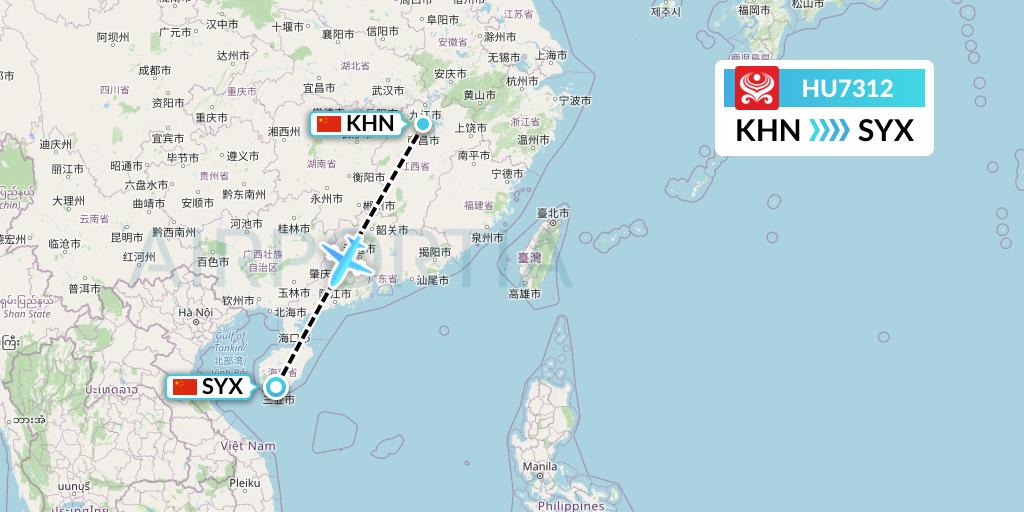 HU7312 Hainan Airlines Flight Map: Nanchang to Sanya