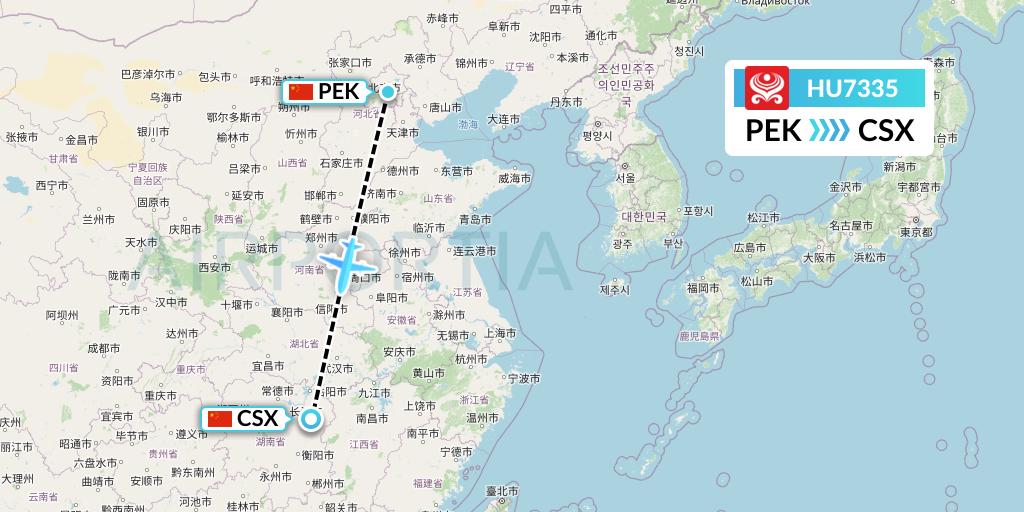 HU7335 Hainan Airlines Flight Map: Beijing to Changsha