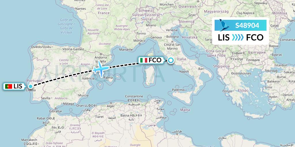 S48904 Azores Airlines Flight Map: Lisbon to Rome
