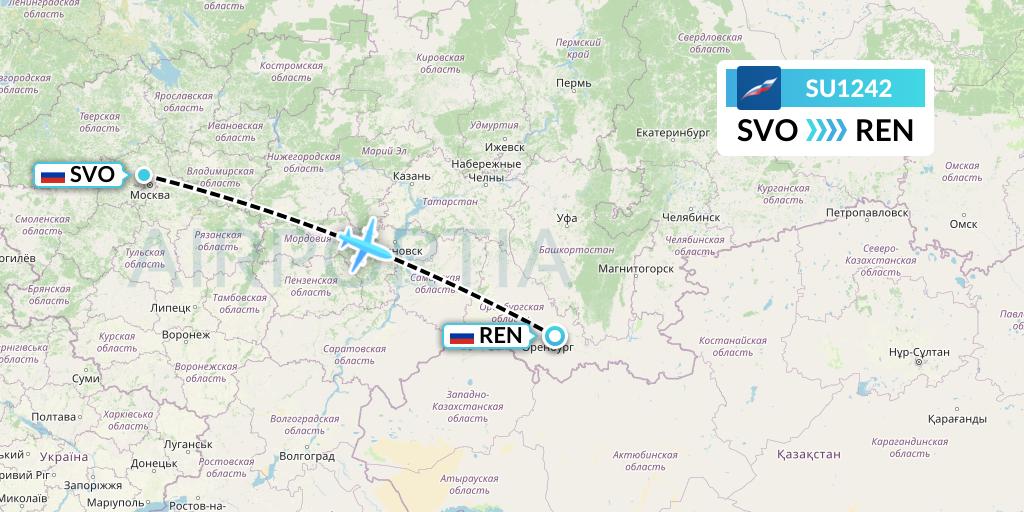 SU1242 Aeroflot Flight Map: Moscow to Orenburg
