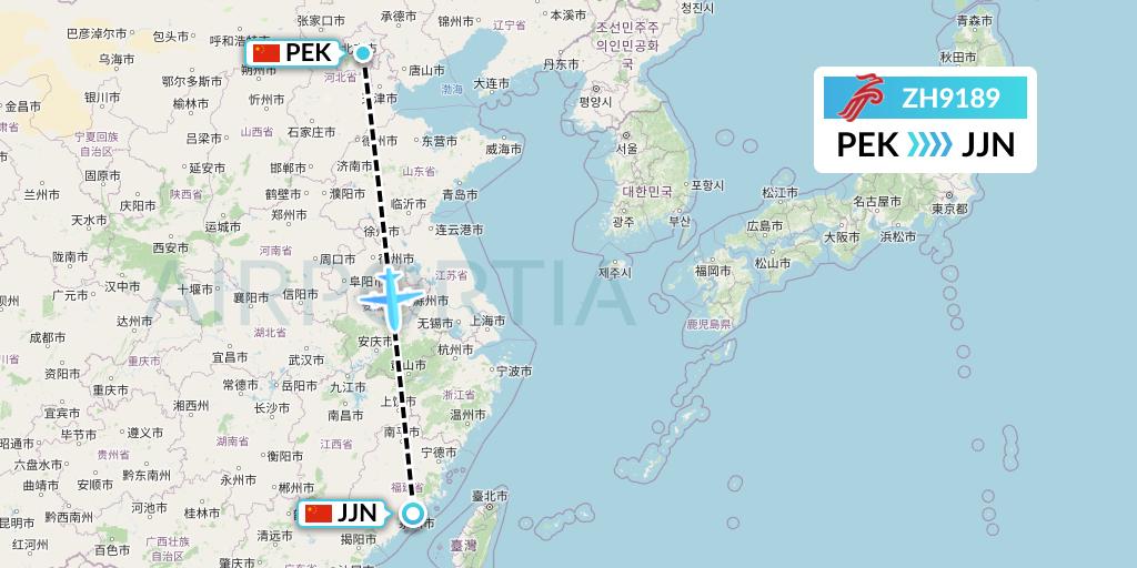 ZH9189 Shenzhen Airlines Flight Map: Beijing to Jinjiang