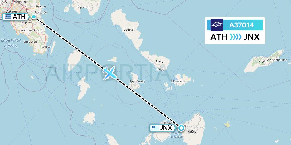 A37014 Aegean Airlines Flight Map: Athens to Naxos