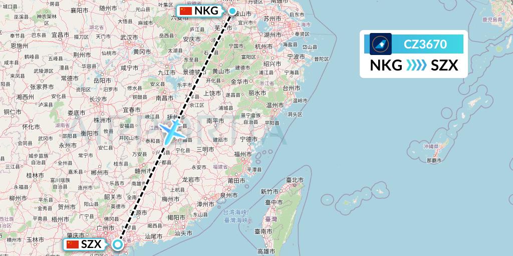 CZ3670 China Southern Airlines Flight Map: Nanjing to Shenzhen