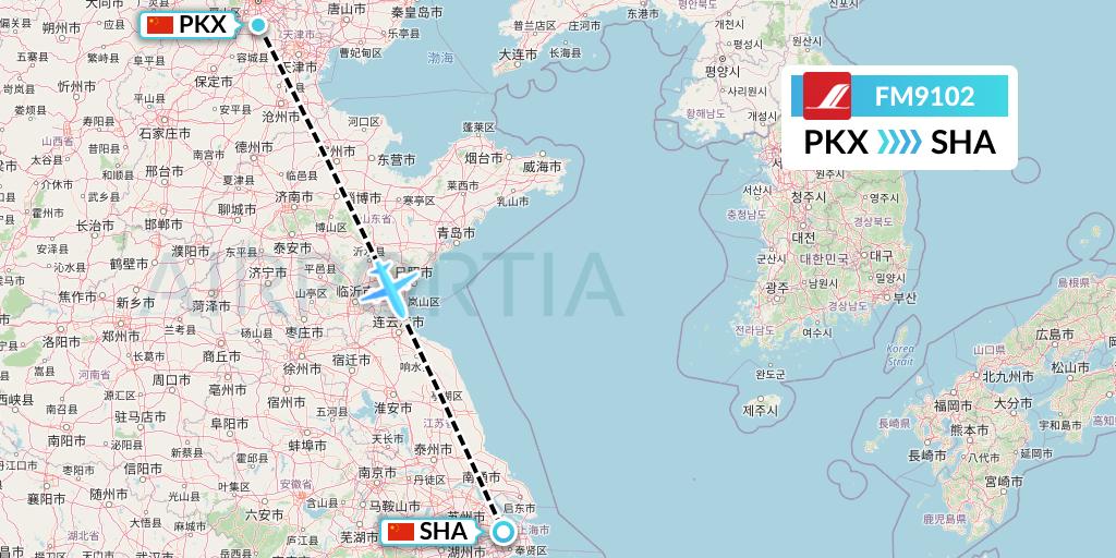 FM9102 Shanghai Airlines Flight Map: Beijing to Shanghai