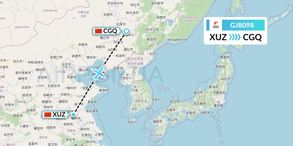 GJ8098 Loong Airlines Flight Map: Xuzhou to Changchun