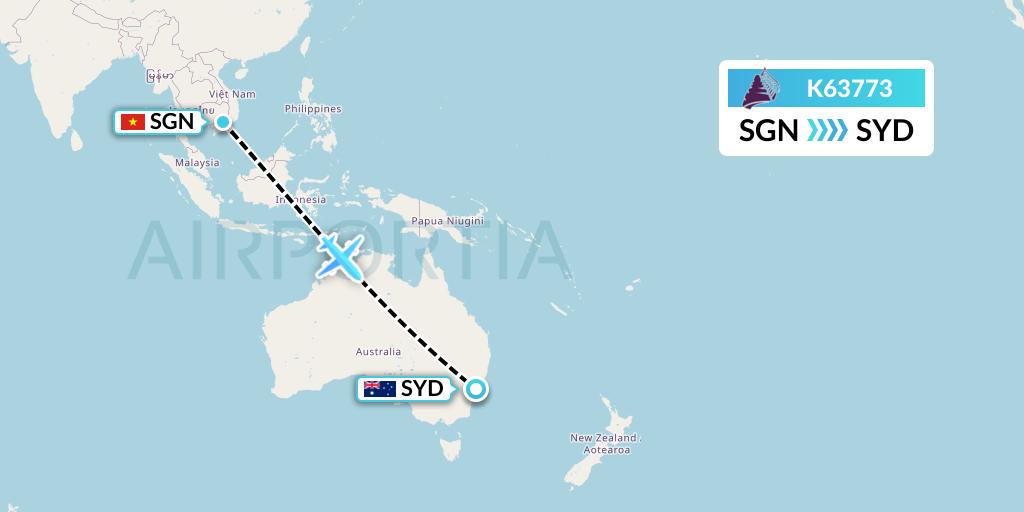 K63773 Cambodia Angkor Air Flight Map: Ho Chi Minh City to Sydney