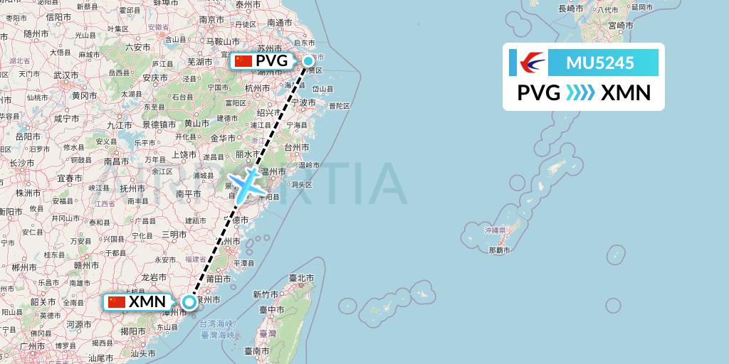 MU5245 China Eastern Airlines Flight Map: Shanghai to Xiamen