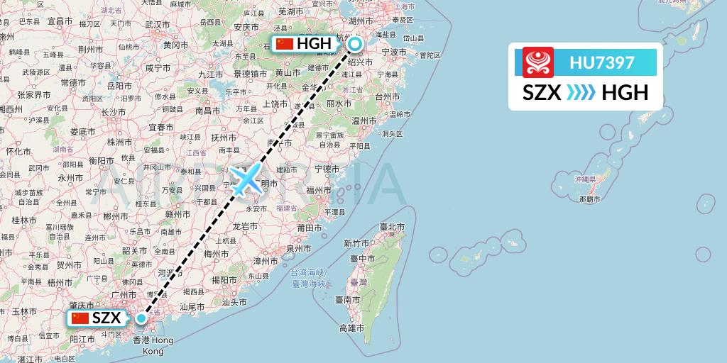 HU7397 Hainan Airlines Flight Map: Shenzhen to Hangzhou