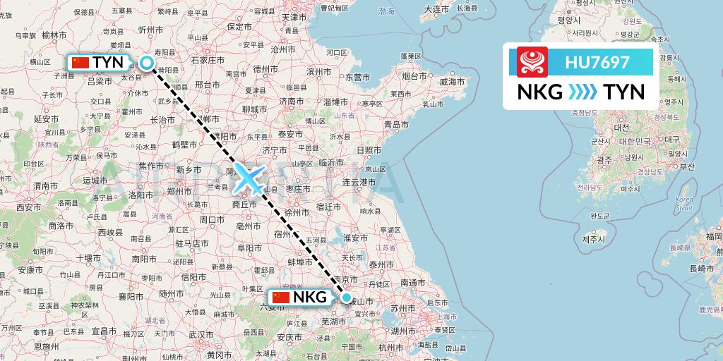 HU7697 Hainan Airlines Flight Map: Nanjing to Taiyuan