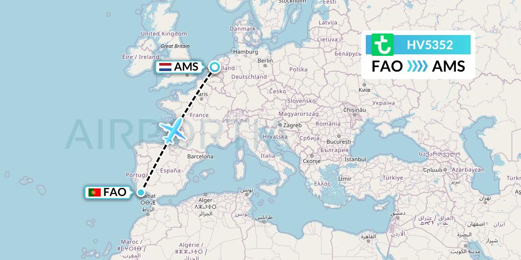 HV5352 Transavia Flight Map: Faro to Amsterdam