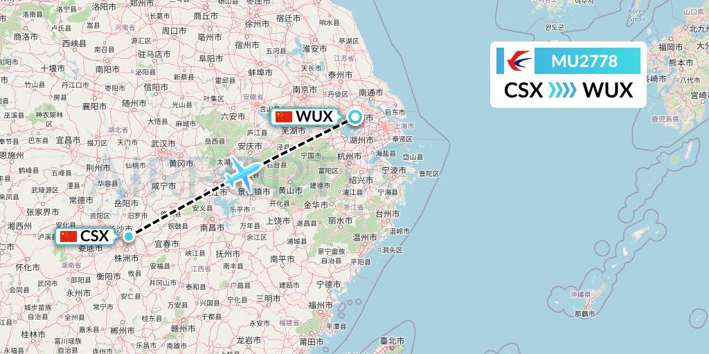 MU2778 China Eastern Airlines Flight Map: Changsha to Wuxi