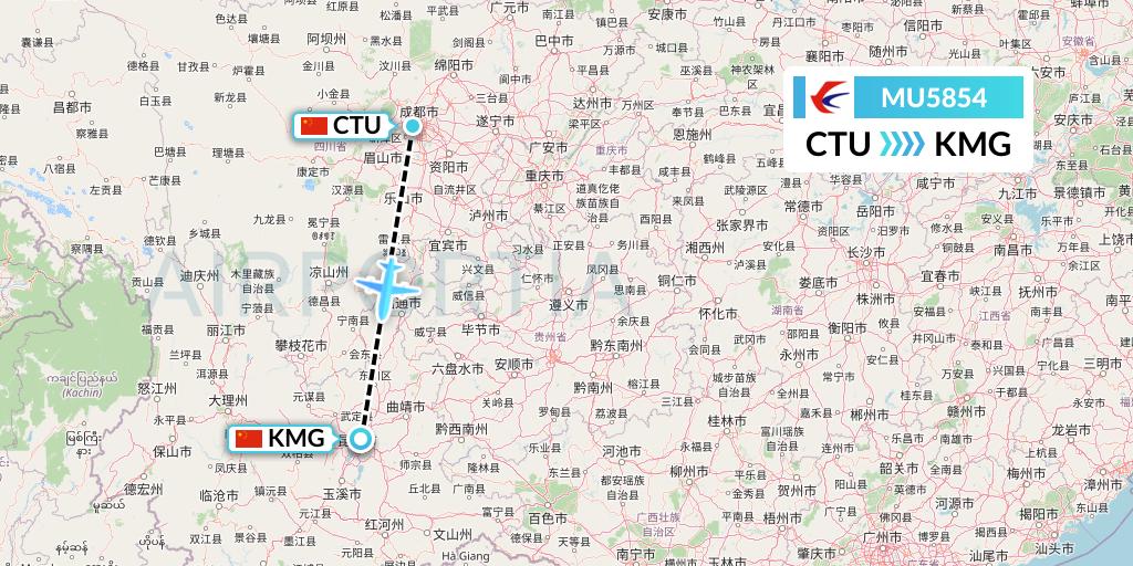 MU5854 China Eastern Airlines Flight Map: Chengdu to Kunming