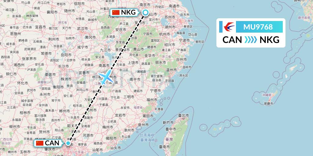 MU9768 China Eastern Airlines Flight Map: Guangzhou to Nanjing