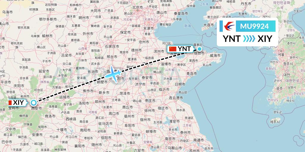 MU9924 China Eastern Airlines Flight Map: Yantai to Xi'an