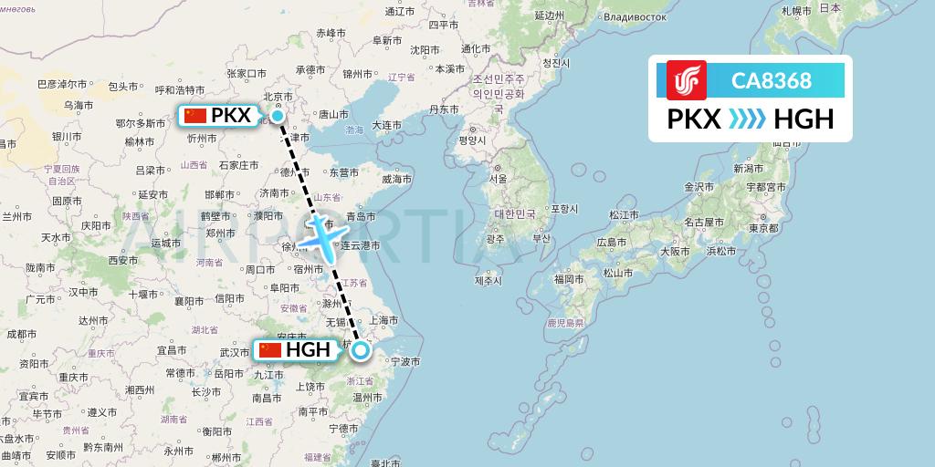 CA8368 Air China Flight Map: Beijing to Hangzhou