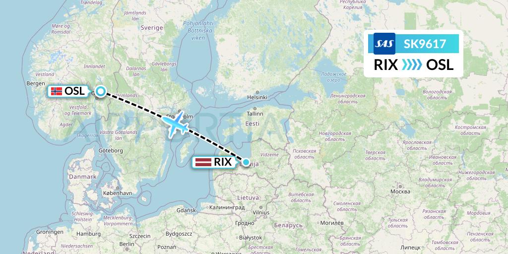 SK9617 SAS Flight Map: Riga to Oslo