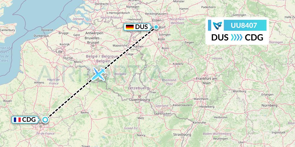 UU8407 Air Austral Flight Map: Dusseldorf to Paris