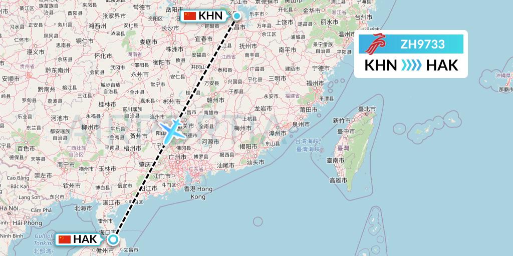 ZH9733 Shenzhen Airlines Flight Map: Nanchang to Haikou