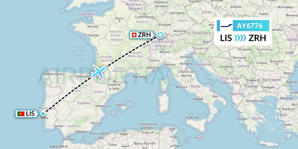 AY6776 Finnair Flight Map: Lisbon to Zurich