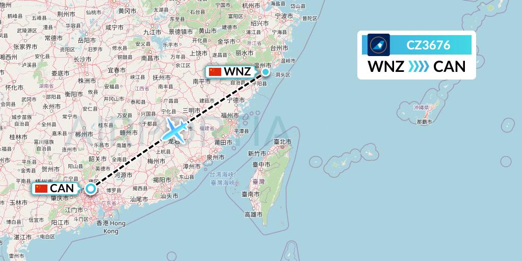 CZ3676 China Southern Airlines Flight Map: Wenzhou to Guangzhou