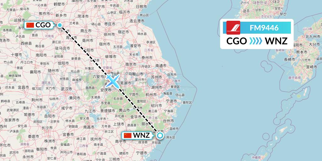 FM9446 Shanghai Airlines Flight Map: Zhengzhou to Wenzhou