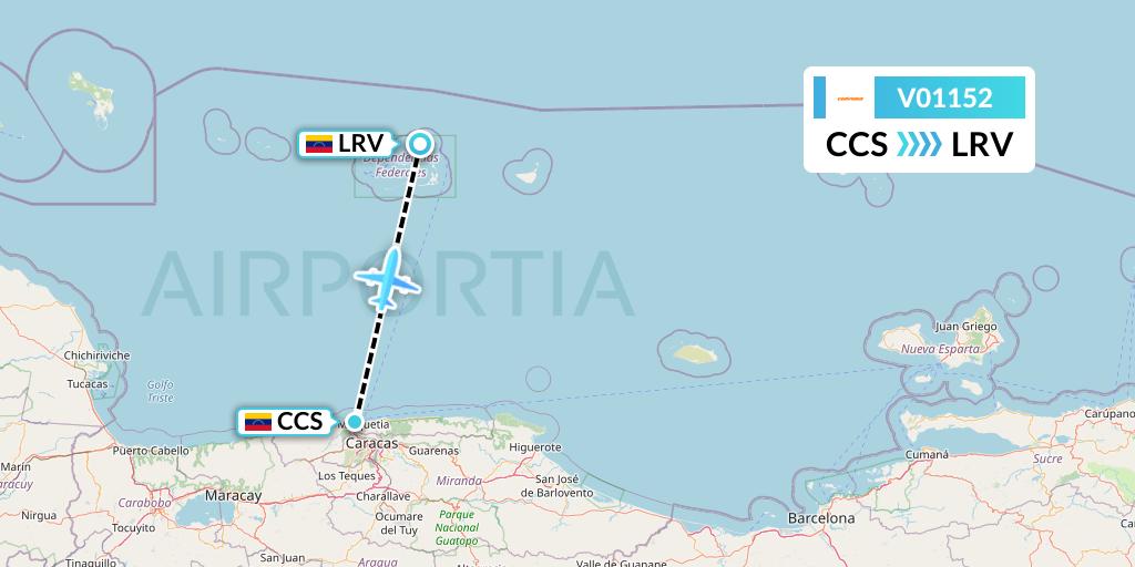 V01152 Conviasa Flight Map: Caracas to Los Roques