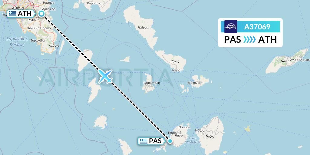 A37069 Aegean Airlines Flight Map: Paros to Athens