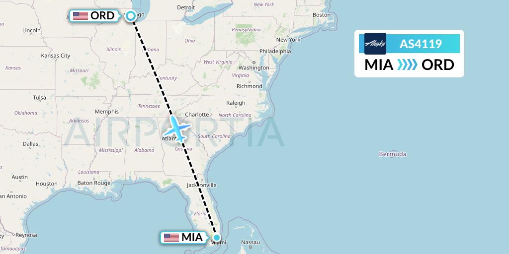 AS4119 Alaska Airlines Flight Map: Miami to Chicago