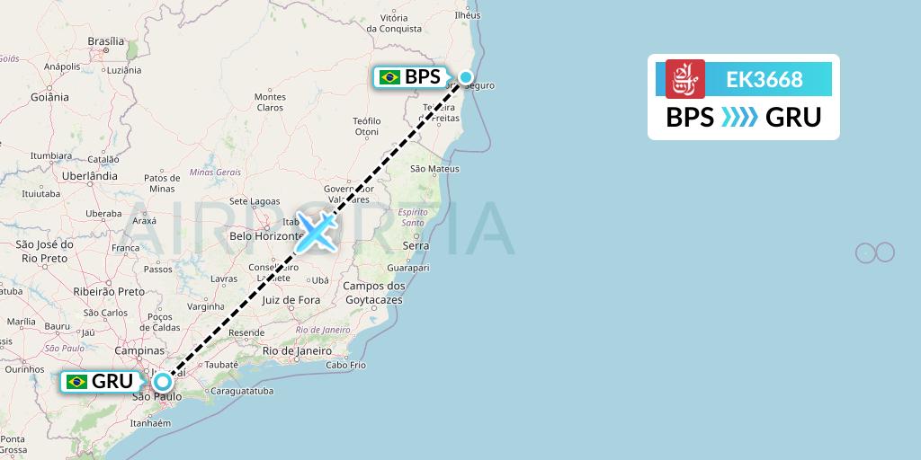 EK3668 Emirates Flight Map: Porto Seguro to Sao Paulo