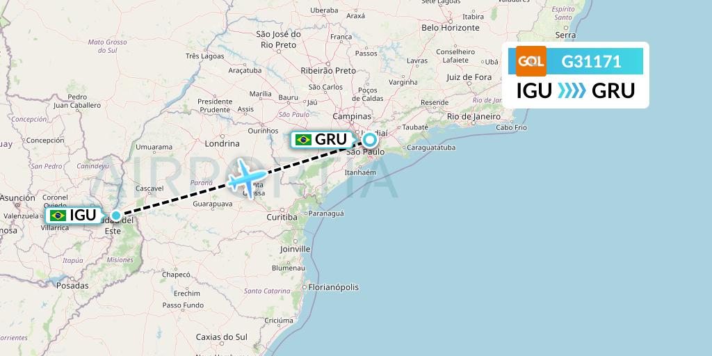 G31171 GOL Transportes Aeros Flight Map: Foz do Iguacu to Sao Paulo