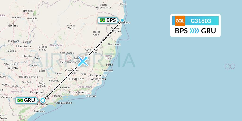 G31603 GOL Transportes Aeros Flight Map: Porto Seguro to Sao Paulo