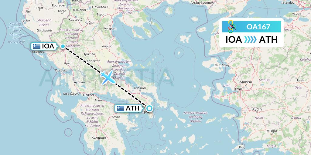 OA167 Olympic Air Flight Map: Ioannina to Athens