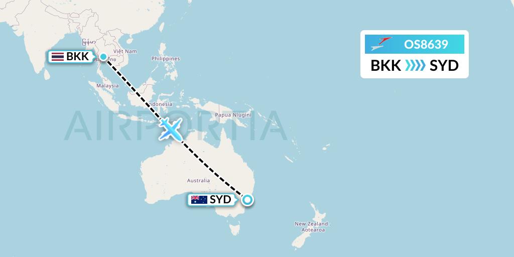 OS8639 Austrian Airlines Flight Map: Bangkok to Sydney