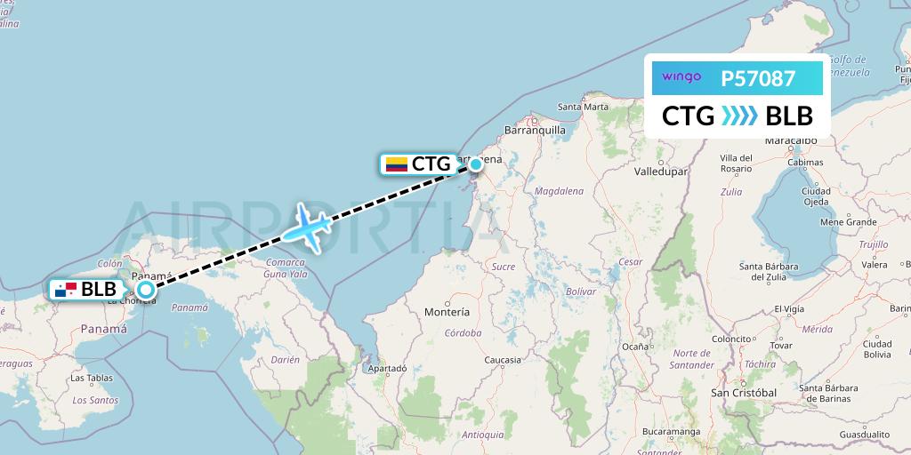 P57087 Copa Airlines Colombia Flight Map: Cartagena to Balboa
