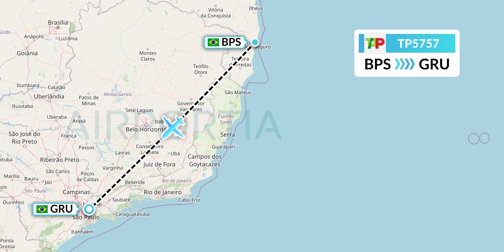 TP5757 TAP Portugal Flight Map: Porto Seguro to Sao Paulo