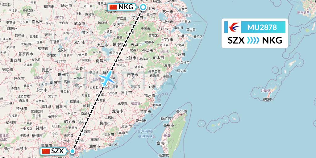 MU2878 China Eastern Airlines Flight Map: Shenzhen to Nanjing