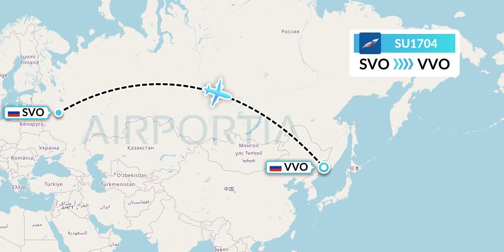SU1704 Aeroflot Flight Map: Moscow to Vladivostok